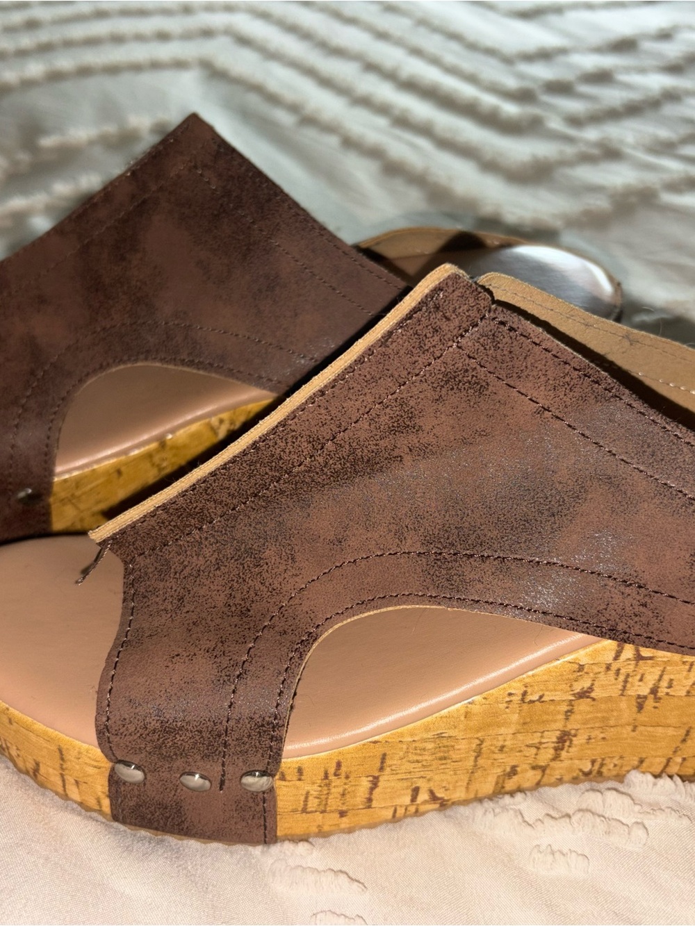 Brown Suede Cork Platform Sandals for Women